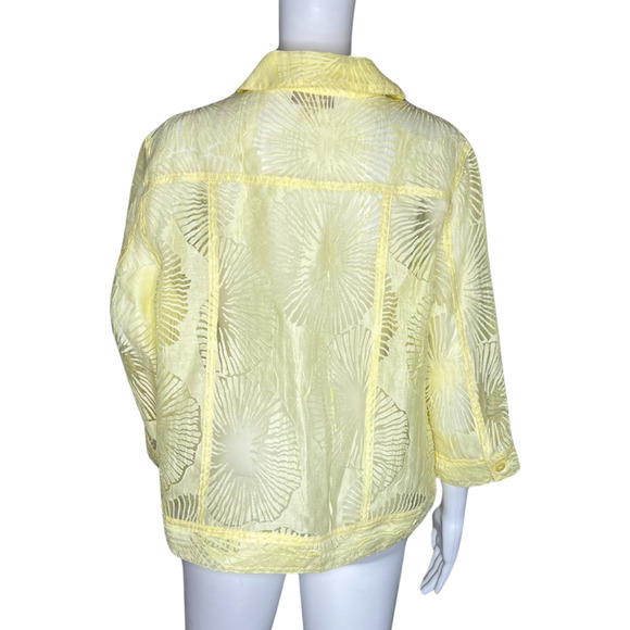TanJay Shirt Womens 10 Yellow Floral Sheer Lightweight Vacation‎ Cruise Casual - Picture 5 of 8